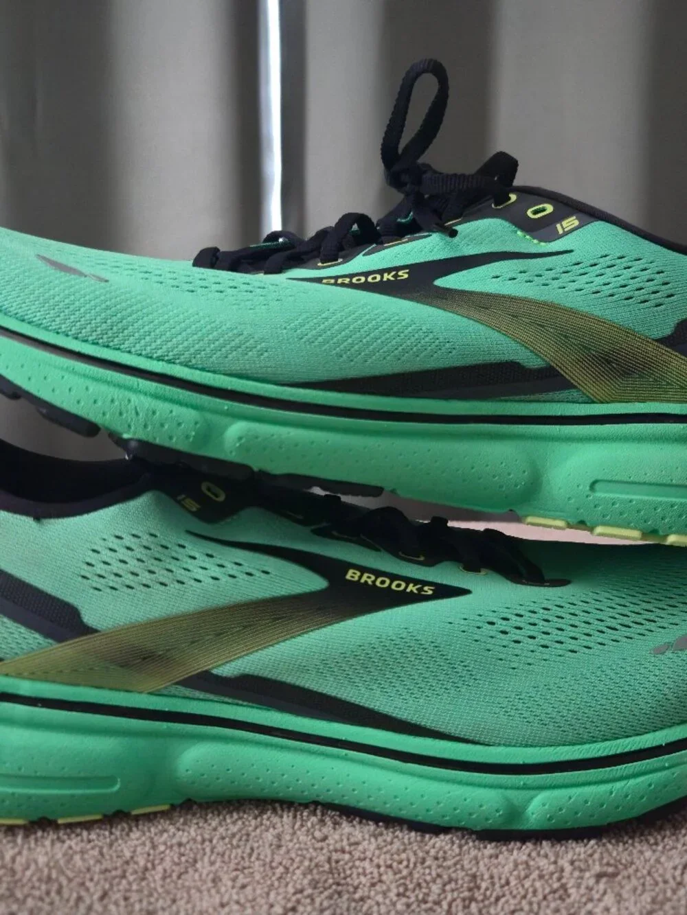 Brooks Ghost 15 Running Shoes Sharp Green Black Neon Men's 14 D 1103931D360